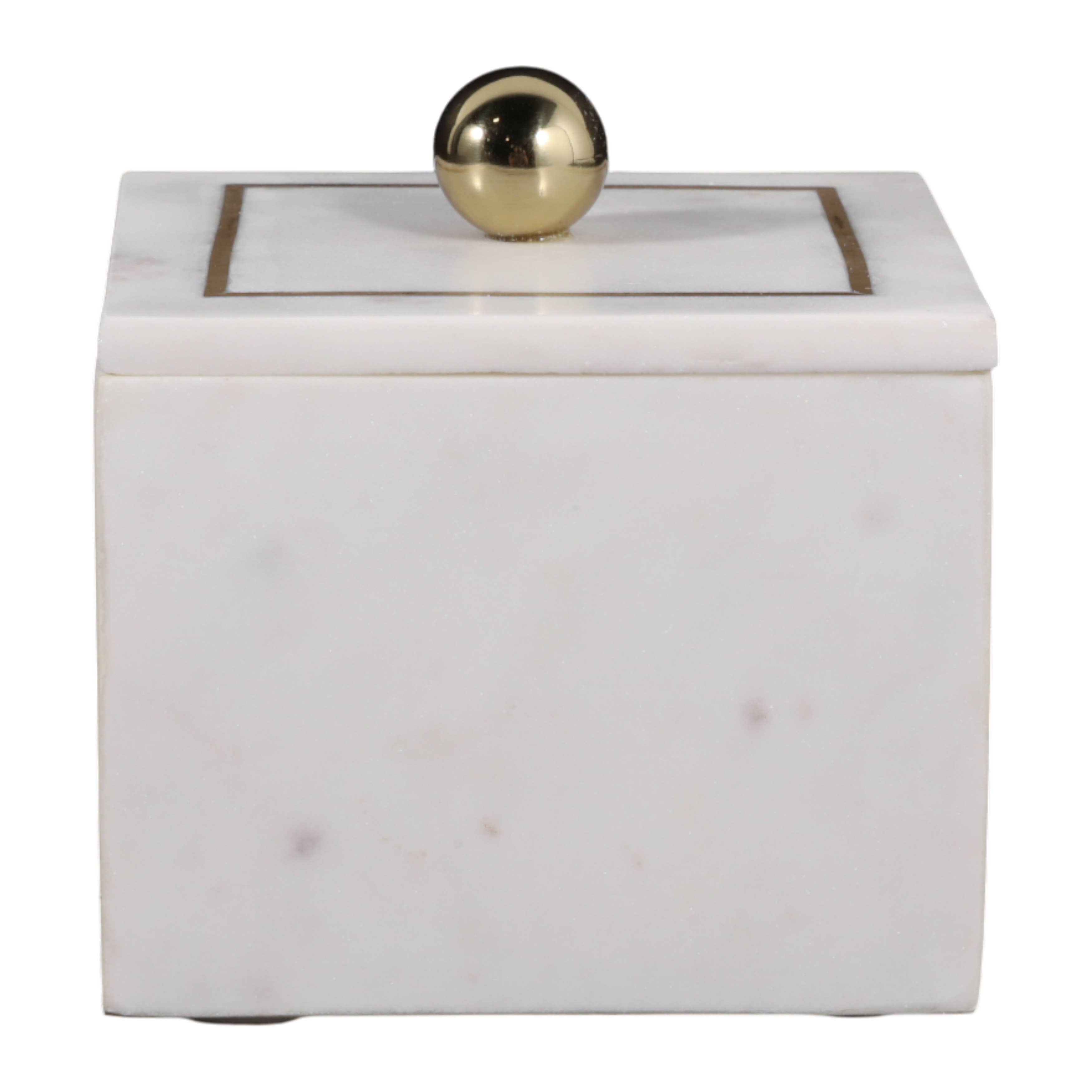 Marble Modern Storage Box with Removable Lid - White, 5 in.
