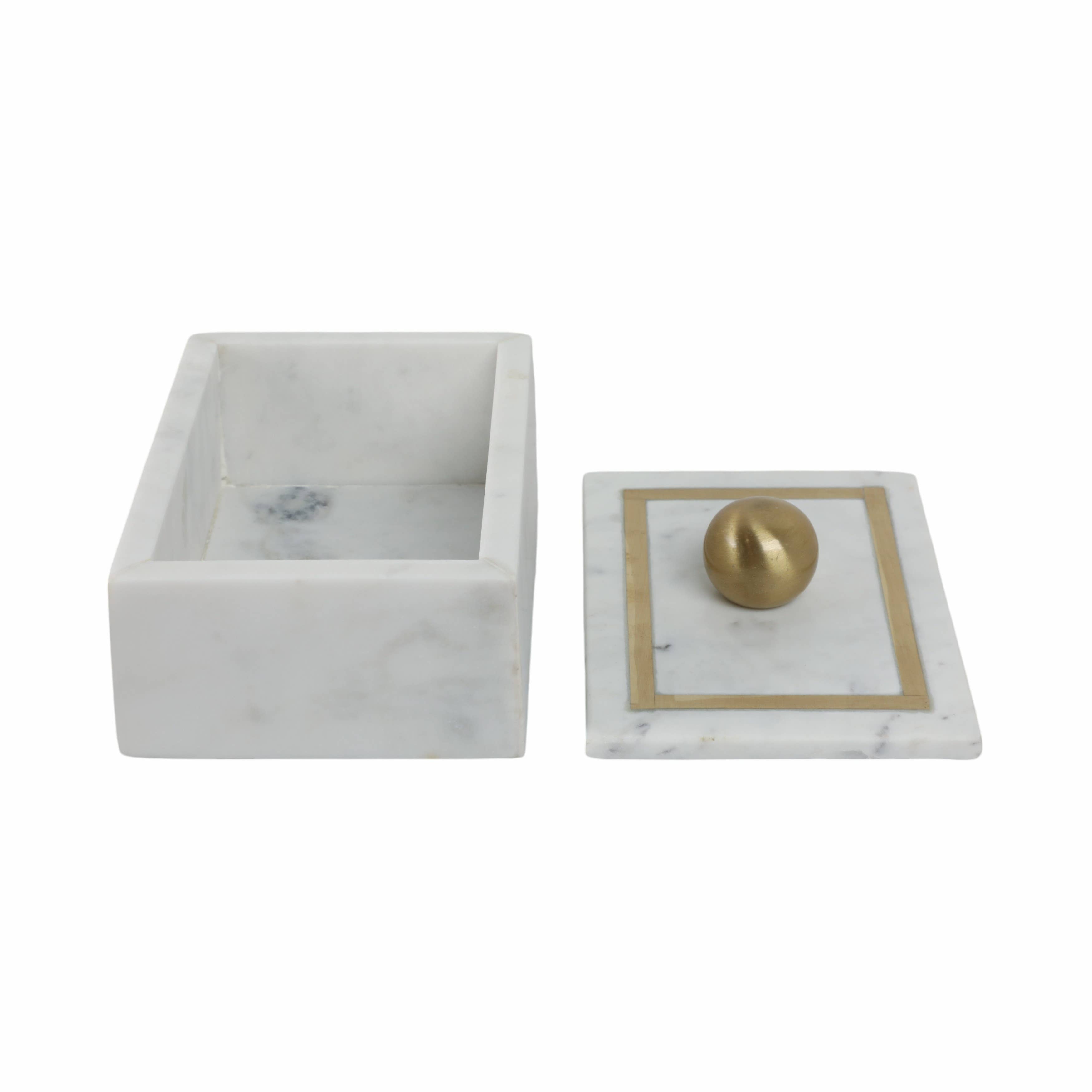 Marble Rectangular Box with Removable Lid - White, 7 in.