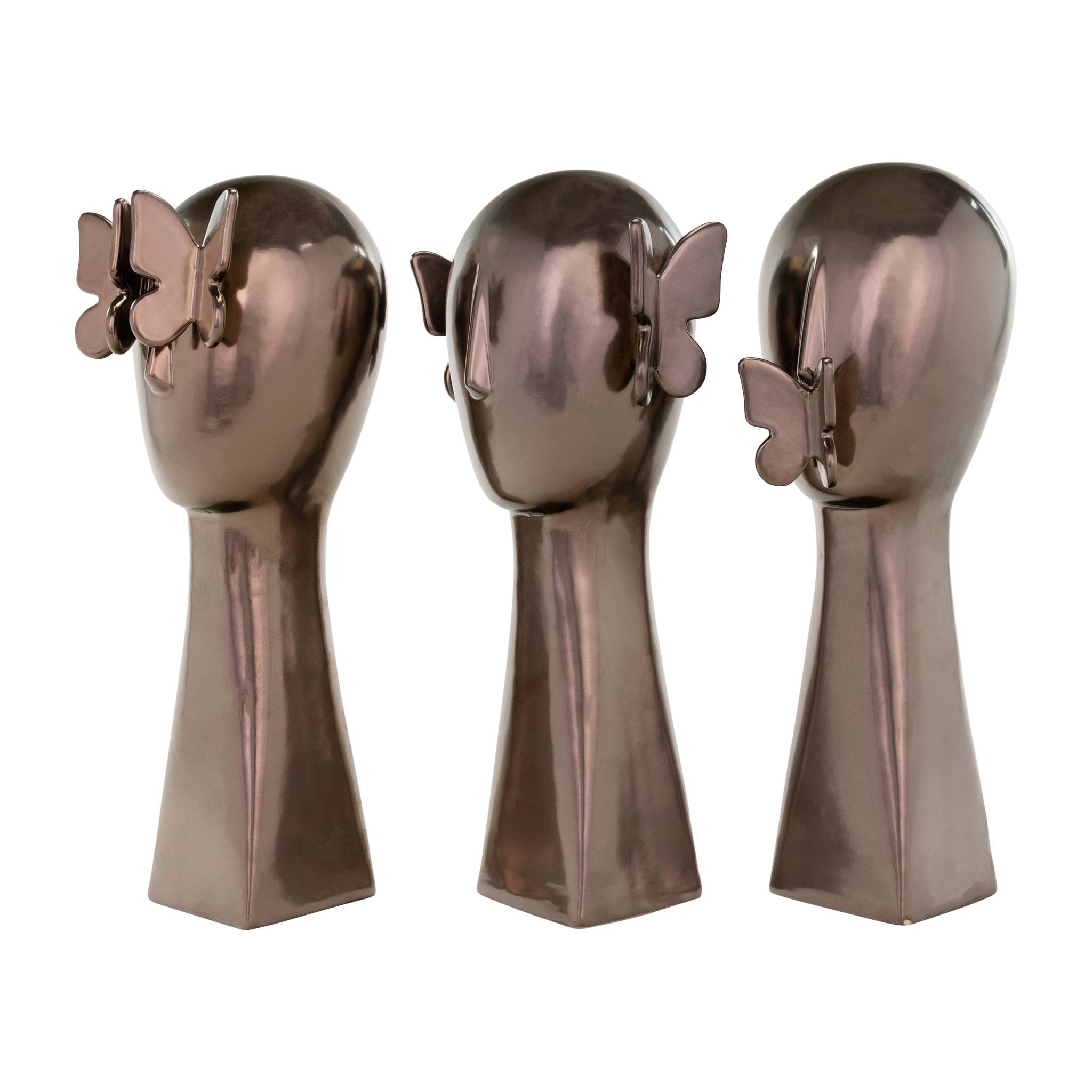 Bronze Butterfly Sculptures - Set of 3