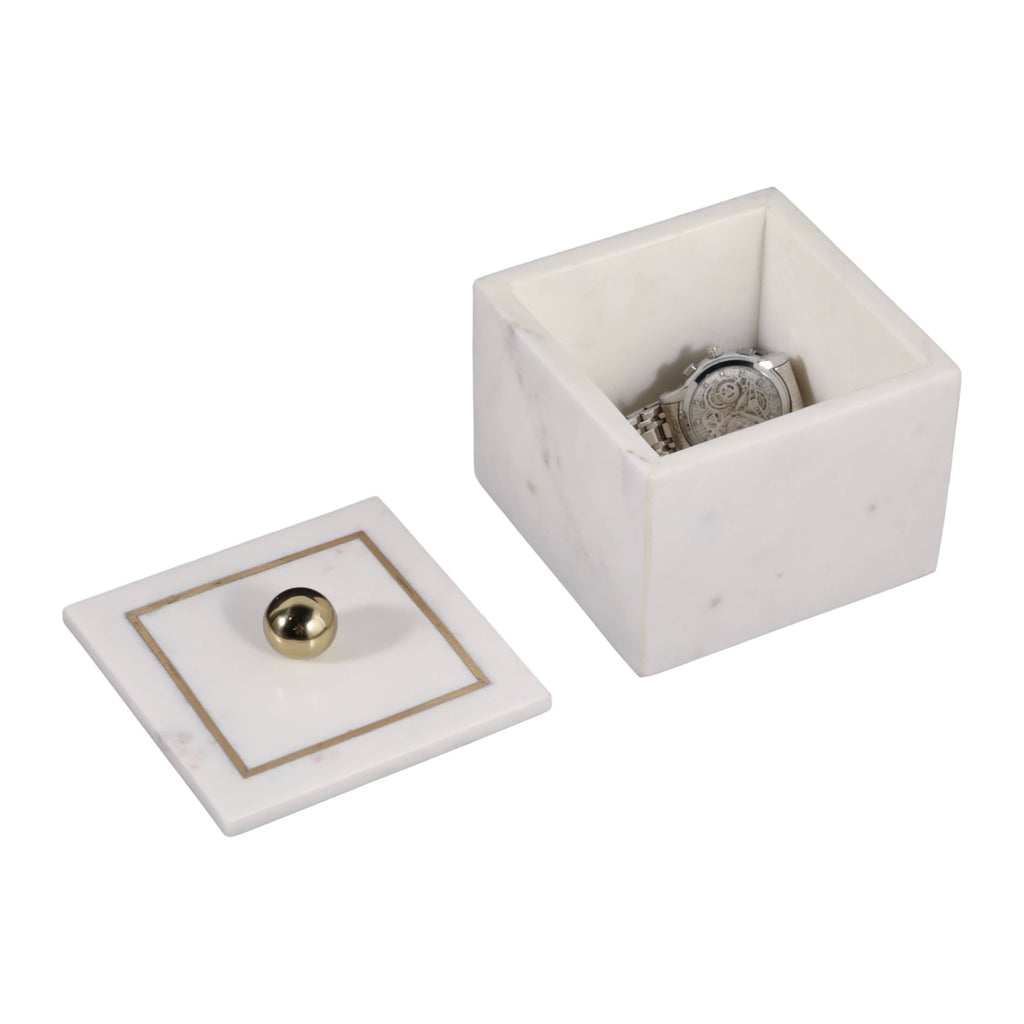 Marble Modern Storage Box with Removable Lid - White, 5 in.