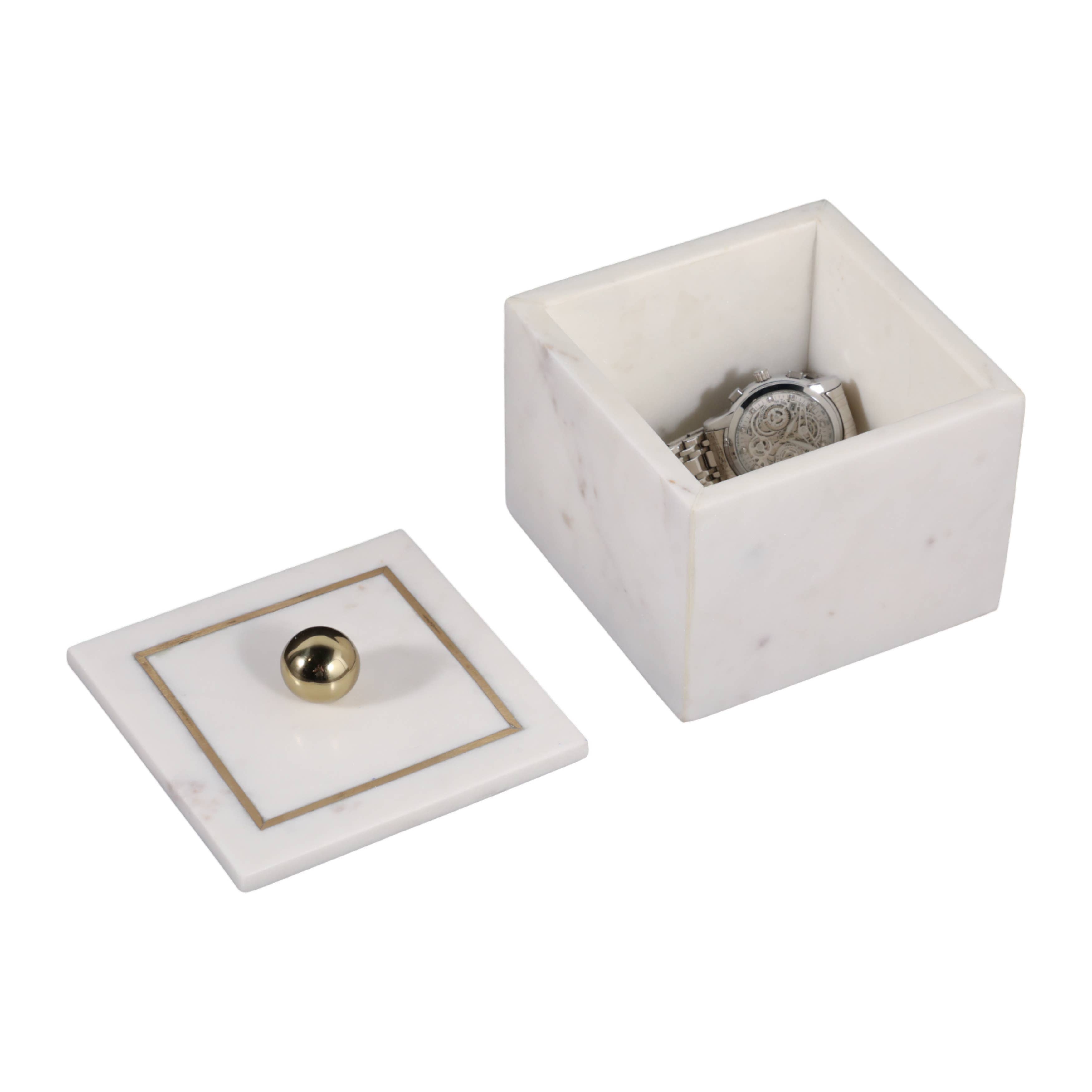 Marble Modern Storage Box with Removable Lid - White, 5 in.
