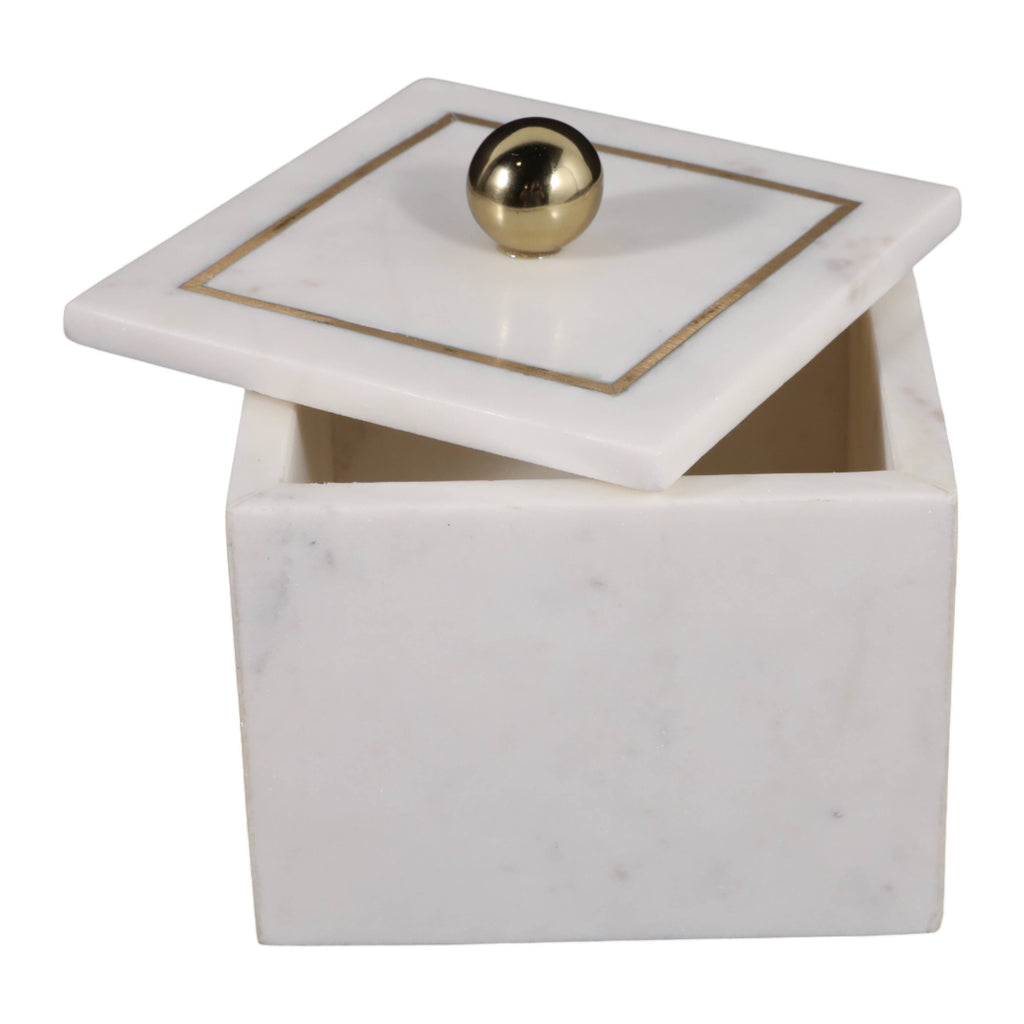 Marble Modern Storage Box with Removable Lid - White, 5 in.