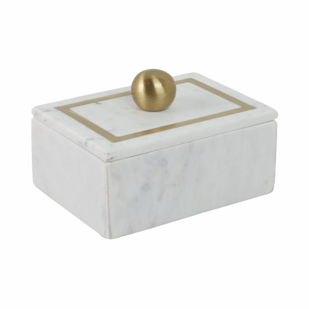Marble Rectangular Box with Removable Lid - White, 7 in.