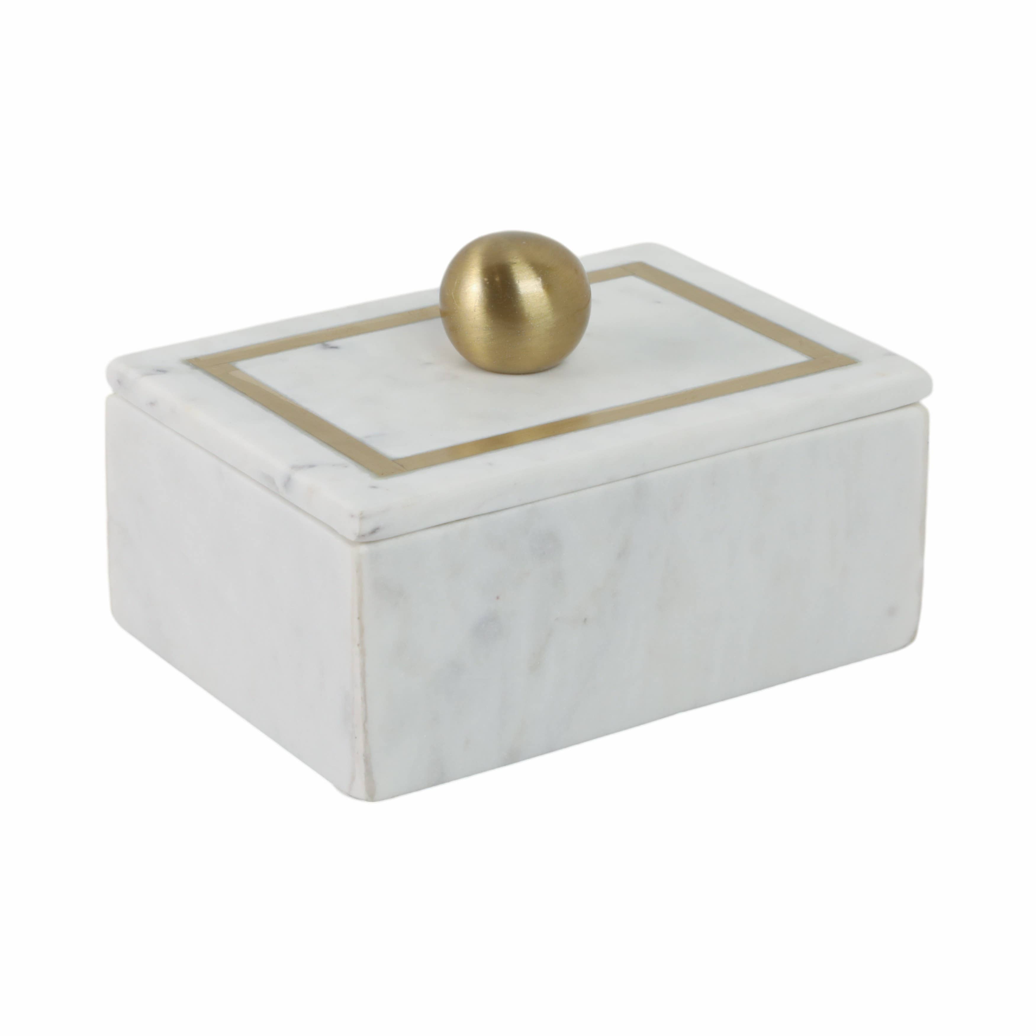 Marble Rectangular Box with Removable Lid - White, 7 in.