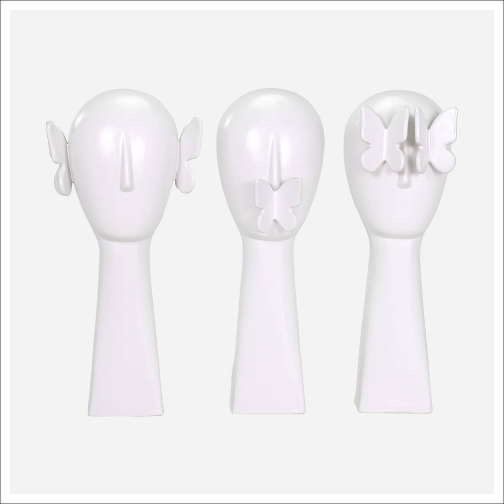 White Butterfly Sculptures - Set of 3