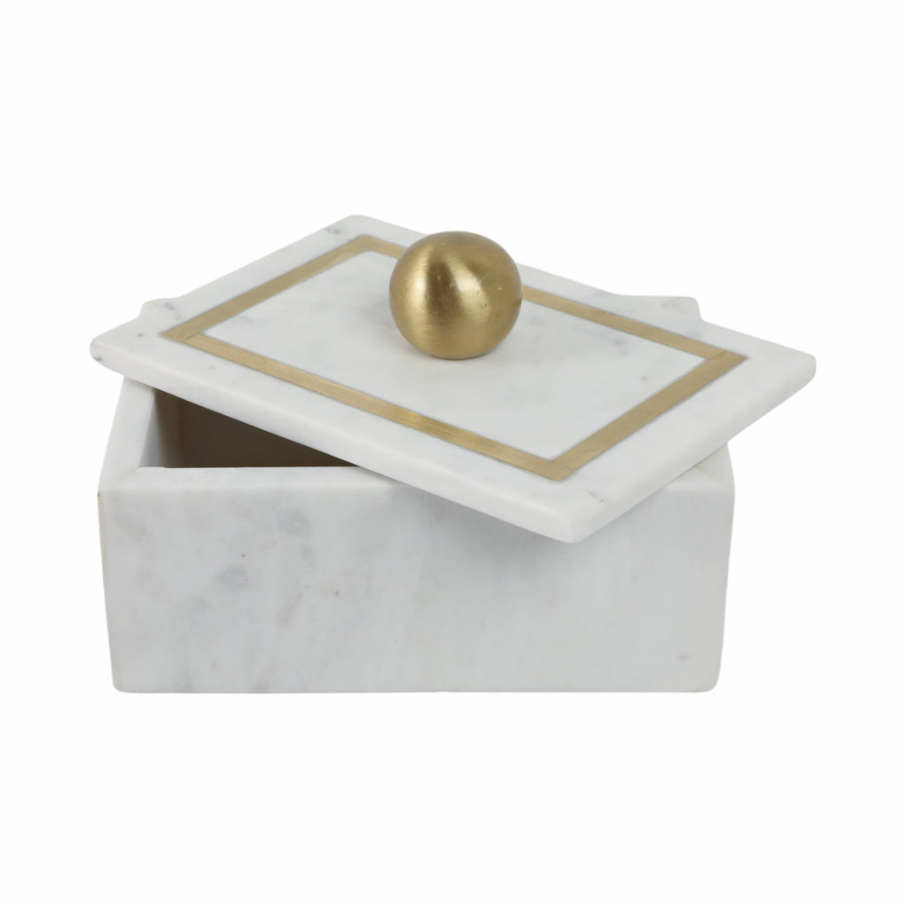 Marble Rectangular Box with Removable Lid - White, 7 in.