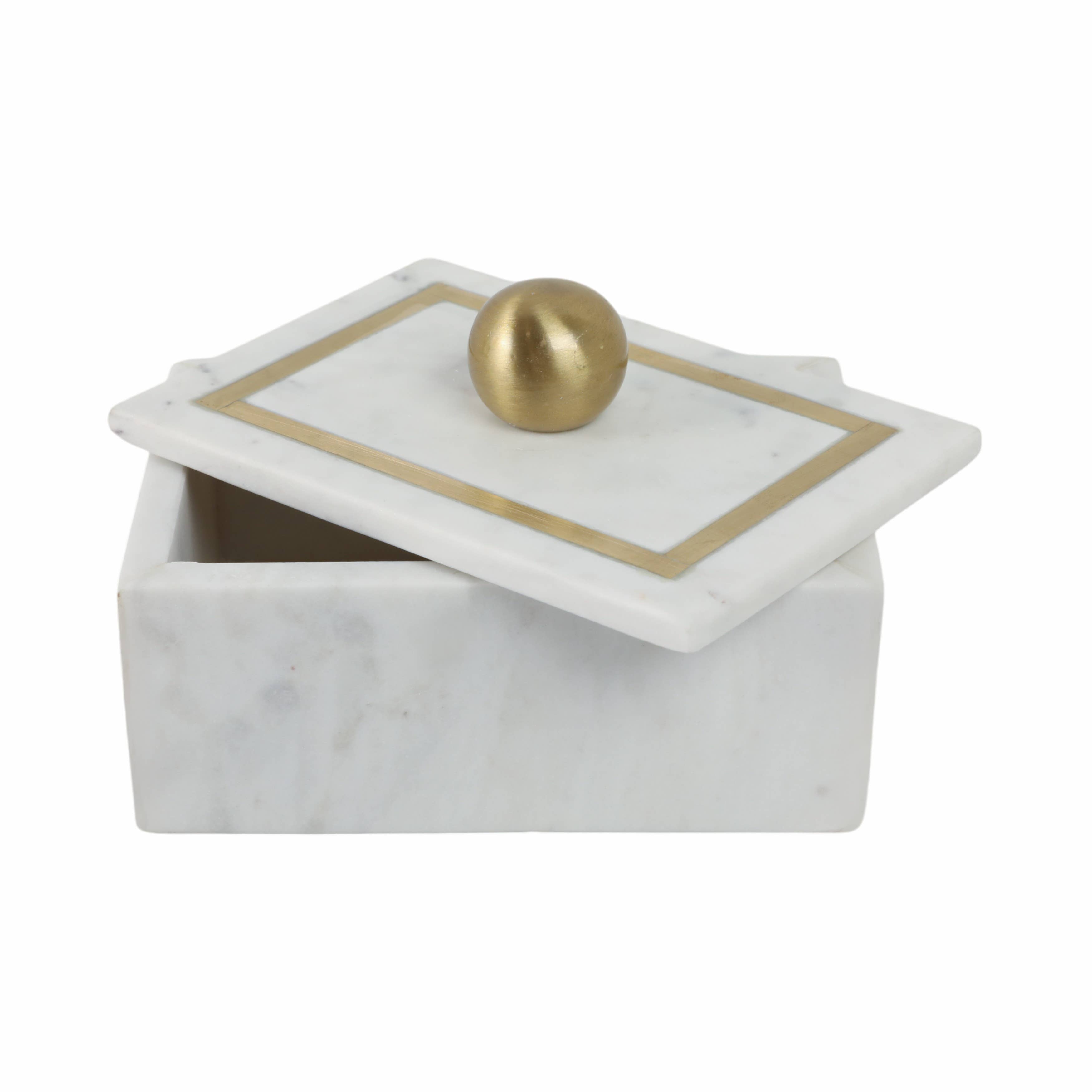 Marble Rectangular Box with Removable Lid - White, 7 in.