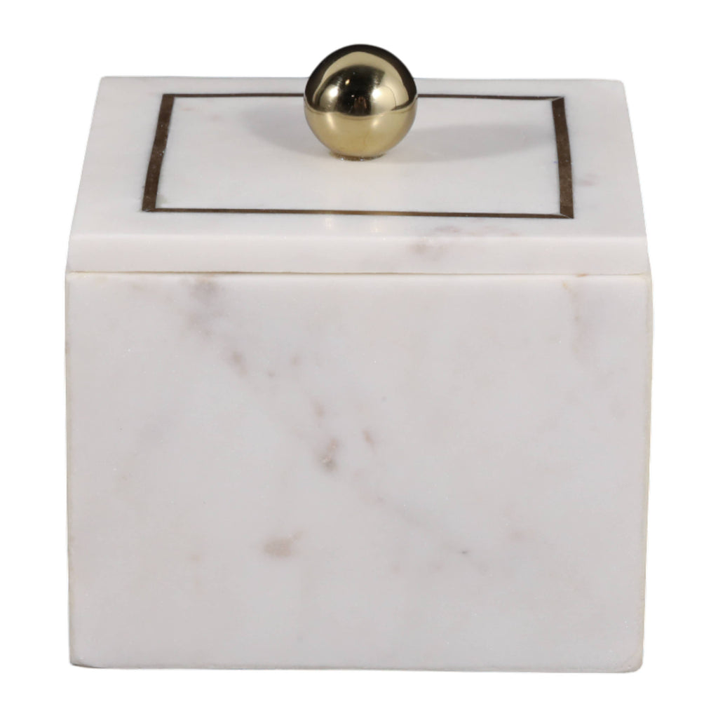 Marble Modern Storage Box with Removable Lid - White, 5 in.