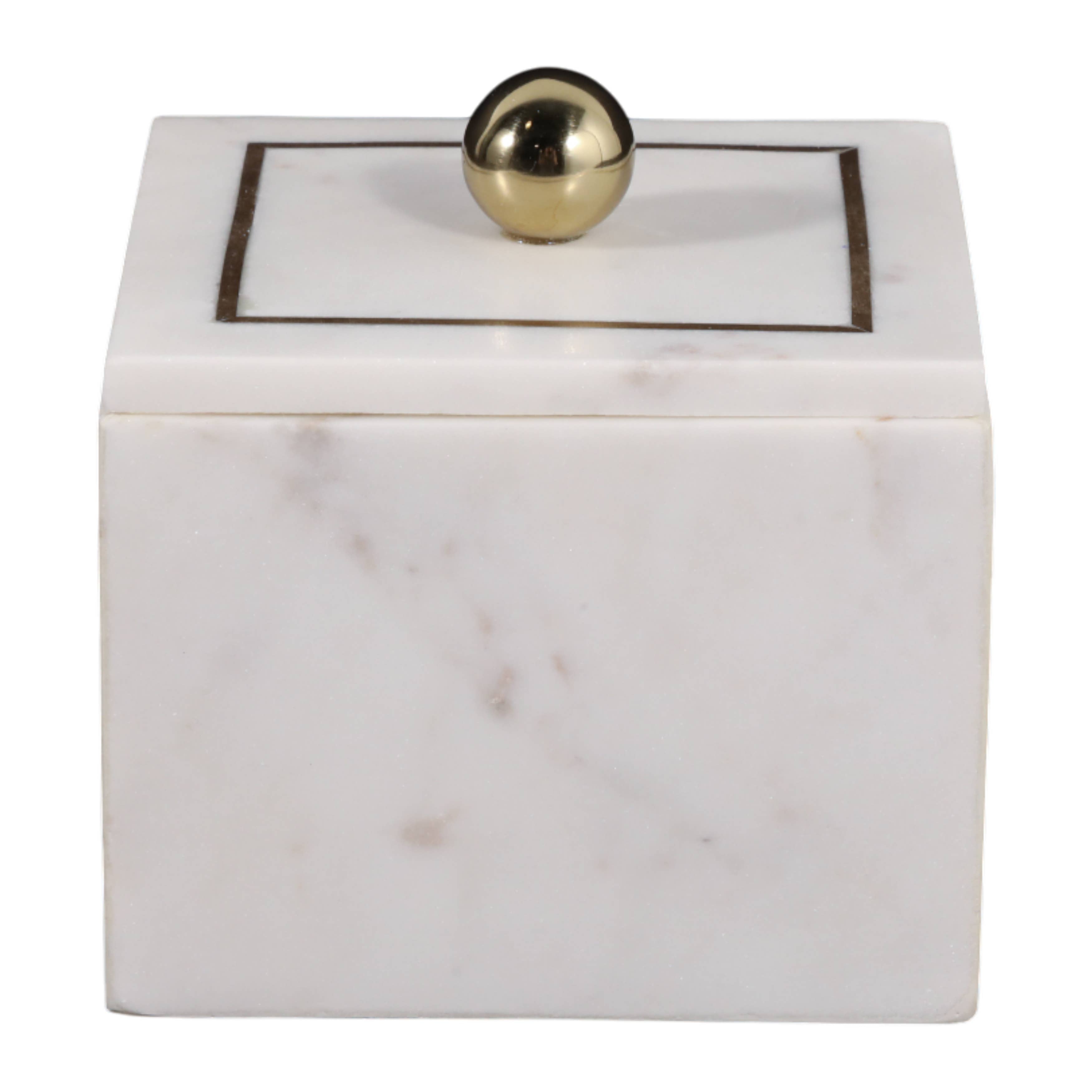 Marble Modern Storage Box with Removable Lid - White, 5 in.