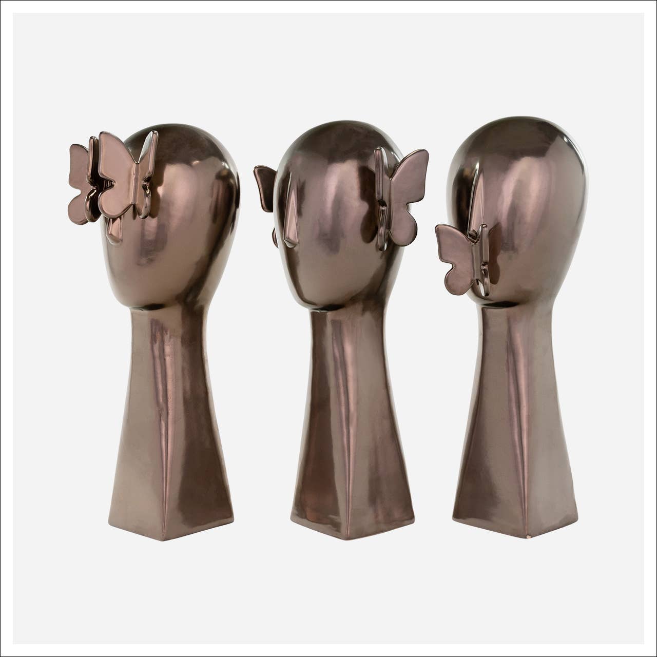 Bronze Butterfly Sculptures - Set of 3