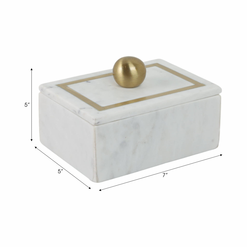 Marble Rectangular Box with Removable Lid - White, 7 in.